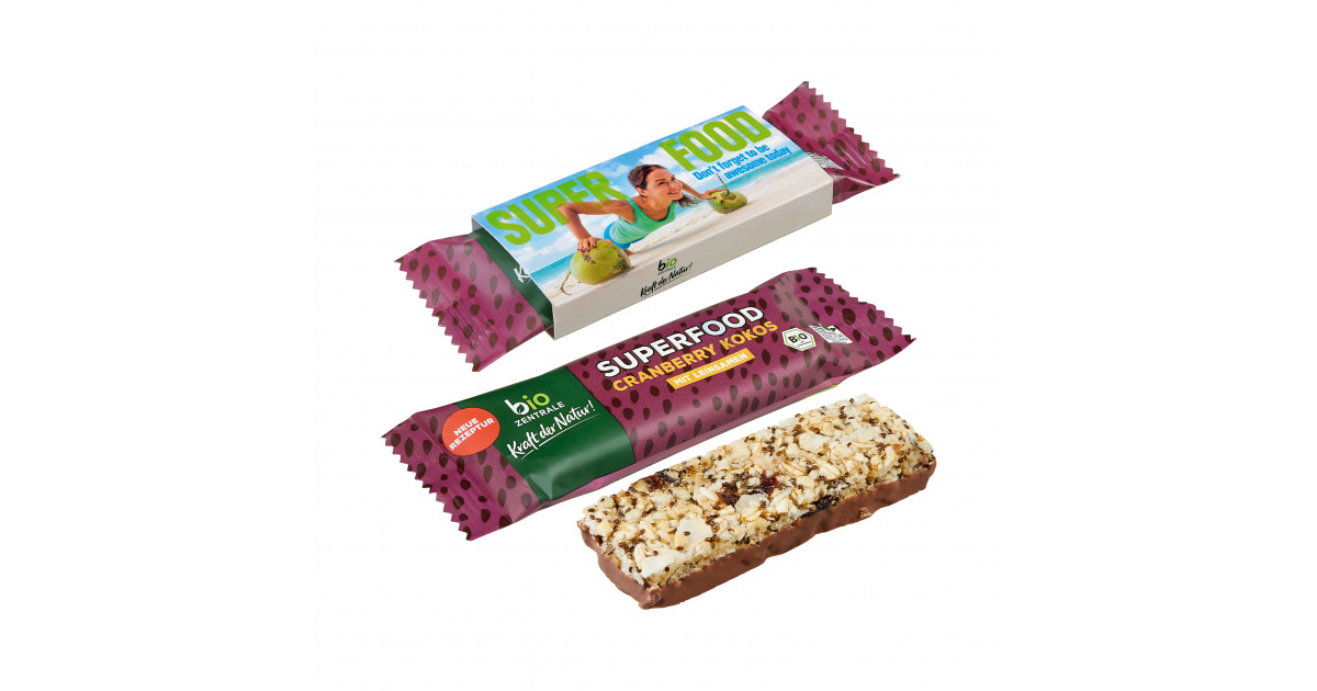 BIO Müsliriegel SUPERFOOD Cranberry + Kokos als Werbeartikel ab 2,56