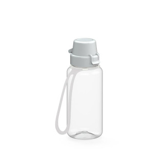 Trinkflasche "School", 400 ml, inkl. Strap, transparent, weiß