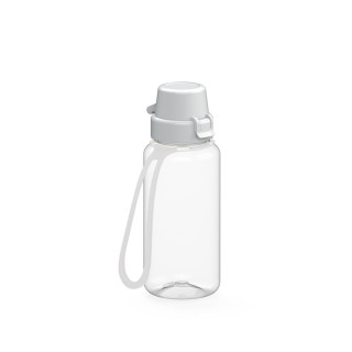 Trinkflasche "School", 400 ml, inkl. Strap, transparent, weiß