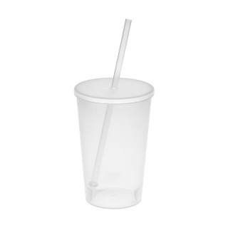 Trinkbecher "Vital", 500 ml mit Deckel und Strohhalm, transparent-weiß