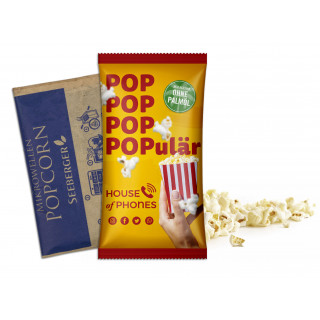 Mikrowellen-Popcorn im Werbetütchen, 90 g, süßes Popcorn, 4c Euroskala