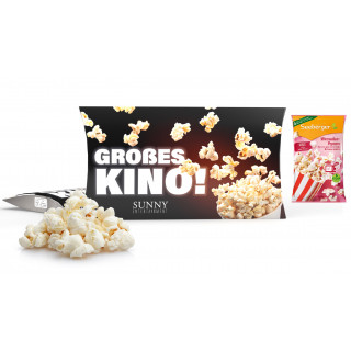 Mikrowellen-Popcorn in Werbekartonage, 90 g, süßes Popcorn, 4c Euroskala