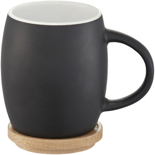 Hearth 400 ml Keramiktasse mit Holz Untersetzer, schwarz / weiss