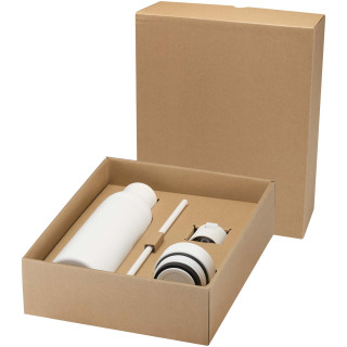 Illuminate 650 ml RCS-zertifizierte doppelwandige Trinkflasche aus recyceltem Edelstahl mit 3-teiligem Deckelset, weiß