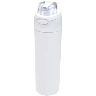 Theron 800 ml RCS Trinkflasche aus recyceltem, einwandigem Edelstahl mit Multifunktionsdeckel und Klappstrohhalm, weiß