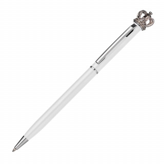 Kugelschreiber aus Metall mit Krone, weiss