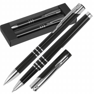Schreibset bestehend aus einem Kugelschreiber und einem Rollerball, schwarz