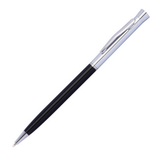 Schlanker Drehkugelschreiber aus Metall, schwarz