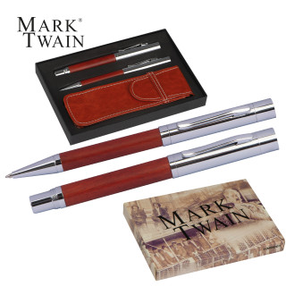 Mark Twain Schreibset mit Kugelschreiber und Füllfederhalter, braun