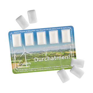 "Smart Card" mit zuckerfreien Kaugummidragees im Blister