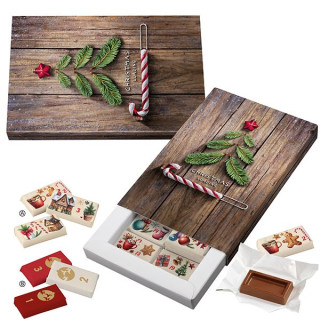 Schuber-Adventskalender mit Schoko-Naps mit individualisierbarem Standardmotiv