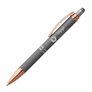 SAGAR Stylus Soft Touch Kugelschreiber Rose Gold mit Laser Gravur, hellgrau
