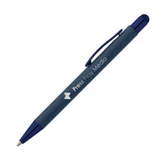 SUNDA Stylus Soft Touch Kugelschreiber mit Spiegel Gravur, dunkelblau