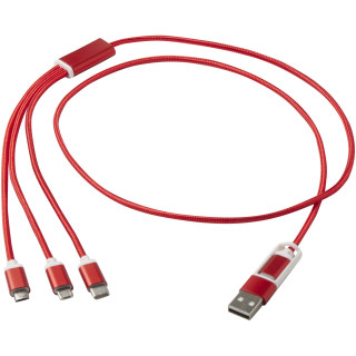 Versatile 5-in-1 Ladekabel aus recyceltem Aluminium, rot