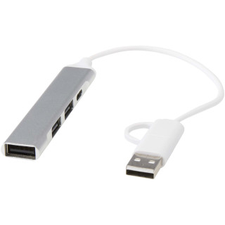 Alkaid 4 Port Hub aus recyceltem Aluminium mit USB-A- und Typ-C-Anschlüssen und zwei Eingängen, silber