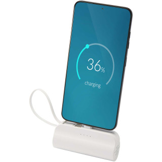 Alnair 10 W 5000 mAh Typ C Powerbank aus recyceltem Kunststoff mit integriertem Klappständer und 2 in 1 Kabel, weiß