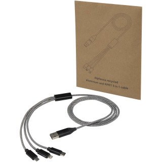 Alphecca 5-in-1-Ladekabel aus recyceltem Aluminium und RPET, schwarz