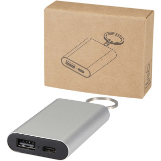 Arcturus 2000 mAh Powerbank aus recyceltem Aluminium mit Schlüsselanhänger, silber