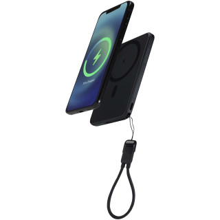 SMART 5000 mAh Powerbank aus recyceltem Kunststoff mit Magnetverschluss und Lanyard, schwarz