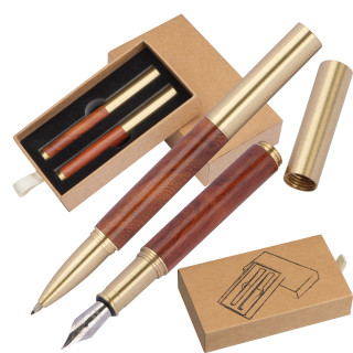 Schreibset Mini Füllfederhalter und Rollerball, braun