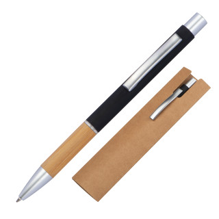 Aluminium Kugelschreiber mit Bambusgriffzone WILHELMINA, schwarz