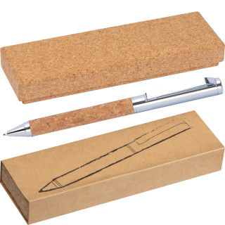 Kugelschreiber aus Metall und Kork, beige