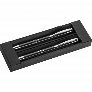 Schreibset mit Kugelschreiber und Druckbleistift aus Metall, schwarz