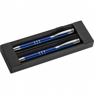 Schreibset mit Kugelschreiber und Druckbleistift aus Metall, blau