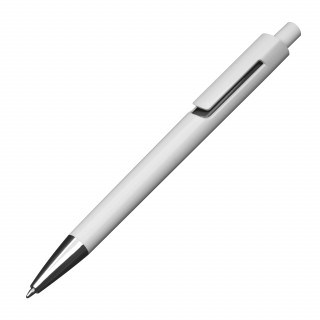 Weißer Kugelschreiber mit farbigen Applikationen , schwarz
