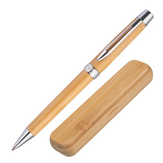 Bambus Drehkugelschreiber im Etui, beige