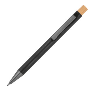 Kugelschreiber aus recyceltem Aluminium mit Bambusdrücker, schwarz