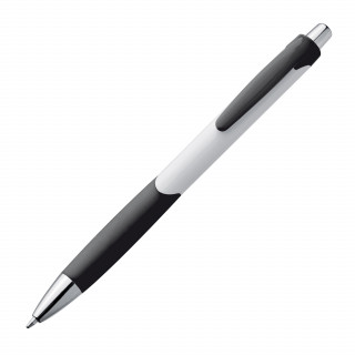 Kugelschreiber aus Kunststoff mit weißem Schaft und Gummigriffzone