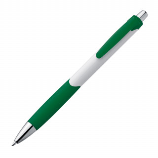 Kugelschreiber aus Kunststoff mit weißem Schaft und Gummigriffzone