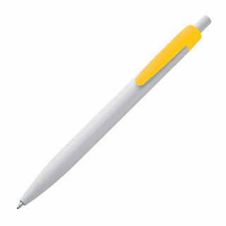 Kunststoffkugelschreiber weiß mit farbigem Clip