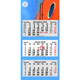 3-Monats Faltkalender "Tres-Light Plus", 1-farbig, Offsetdruck (Rückwand)
