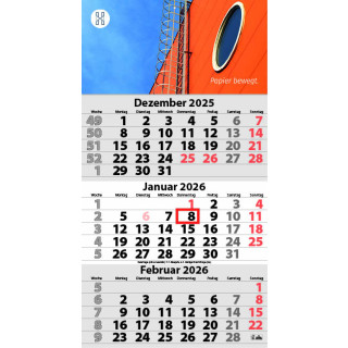 3-Monats DIN A3 Kalender "Trinus G", 1-farbig, Offsetdruck (Kopflasche)