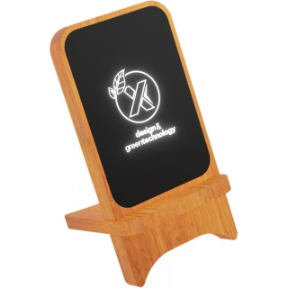 SCX.design W16 kabelloser 10-Watt-Ladeständer aus Holz mit Leuchtlogo, holz