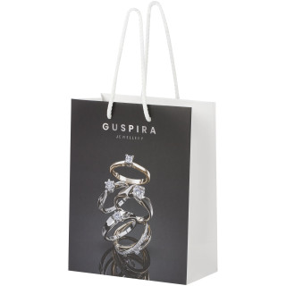 Handgefertigte 170 g/m² Integra-Papiertüte mit Kunststoffgriffen – mittel, weiß
