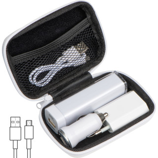 Travel Set Powerbank, EU-Stecker und USB Ladegerät JUSTIN, weiss