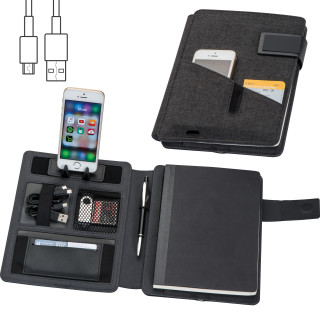 A5 Mappe mit integrierter Powerbank 4.000 mAh, schwarz