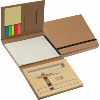 Schreibmappe mit Lineal, Schreibblock und Haftmarkern, braun