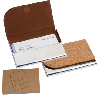 Visitenkarteneui aus Metall mit Korkdeckel, beige