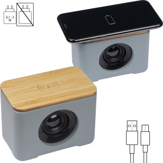 Bluetooth Lautsprecher mit integriertem Wireless Charger, grau