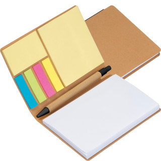 Notizbuch mit Kugelschreiber und Haftnotizen, beige