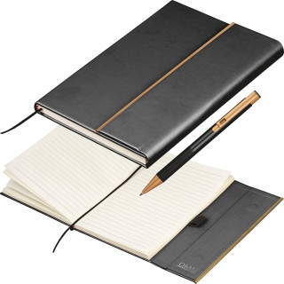 CrisMa Set aus Leder Notizbuch und Kugelschreiber, schwarz