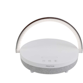 Prixton 10W 4-in-1 Bluetooth®-Lautsprecher mit LED-Licht und kabelloser Ladestation, weiss