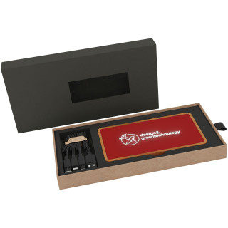 SCX.design P36 5000 mAh kabellose Powerbank mit Leuchtlogo, mid red / holz