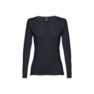 THC BUCHAREST WOMEN. Langärmeliges tailliertes T-Shirt für Frauen aus Baumwolle, schwarz, L