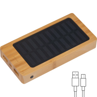 Solar Powerbank aus Bambus mit 8.000 mAh, beige