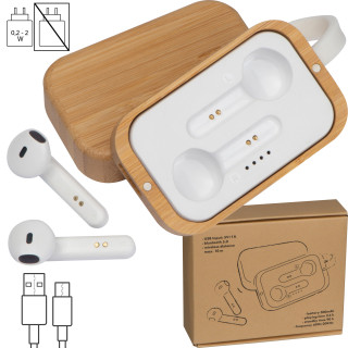 Bluetooth Kopfhörer in einer Bambusbox, beige
